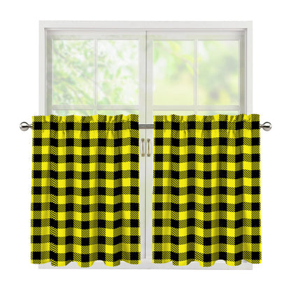 Yellow Buffalo Plaid Print Tier Curtains
