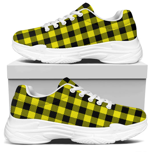 Yellow Buffalo Plaid Print White Chunky Shoes