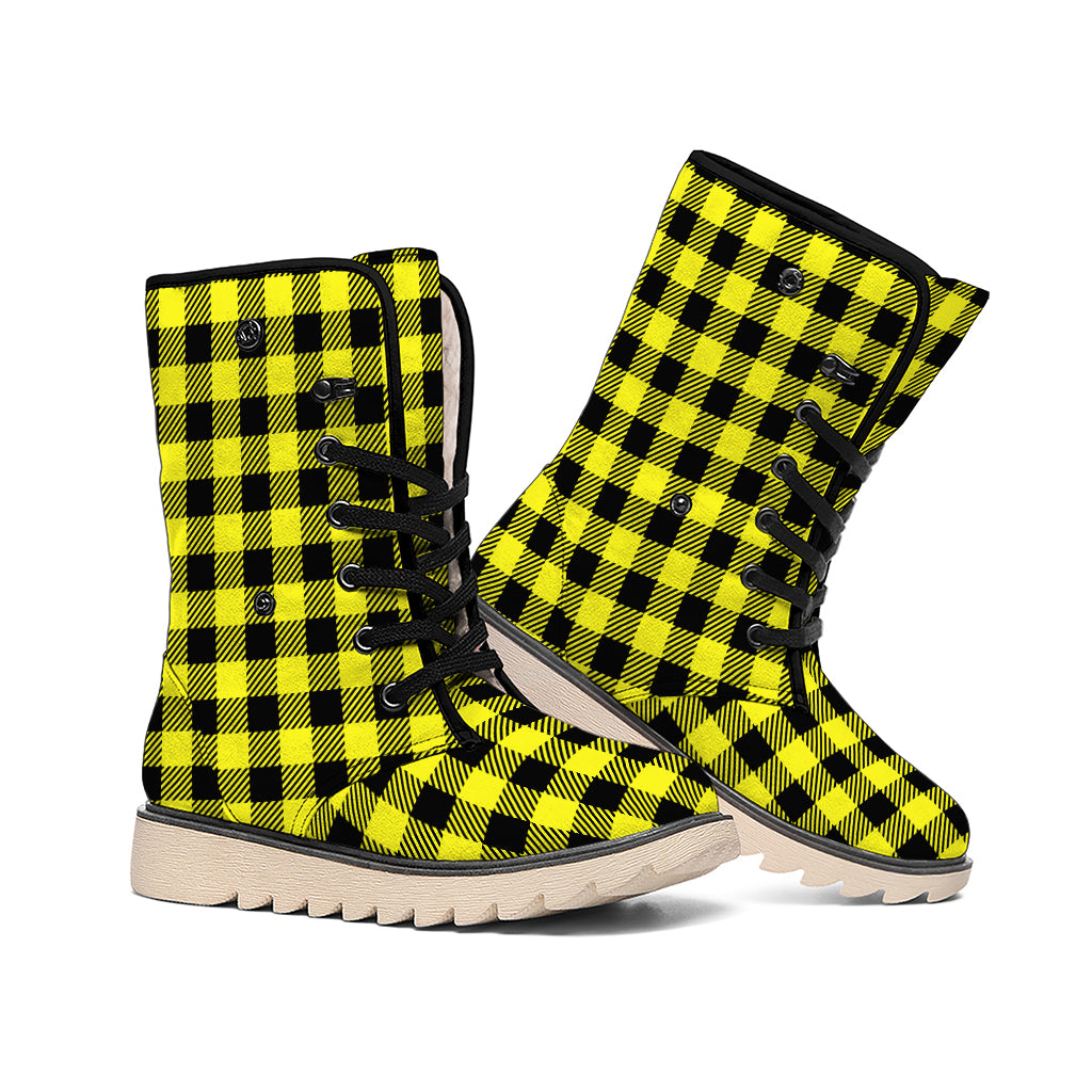 Yellow Buffalo Plaid Print Winter Boots