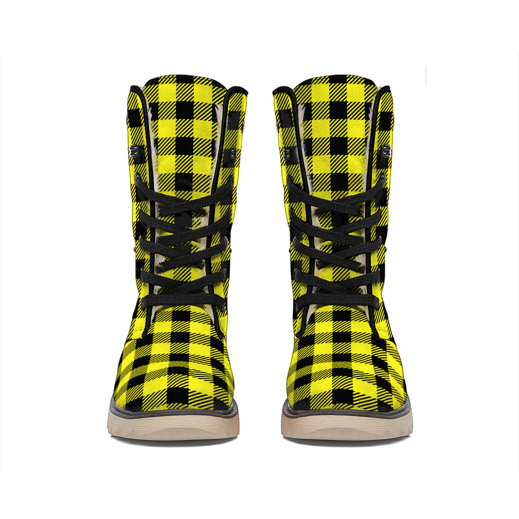 Yellow Buffalo Plaid Print Winter Boots