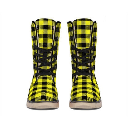 Yellow Buffalo Plaid Print Winter Boots