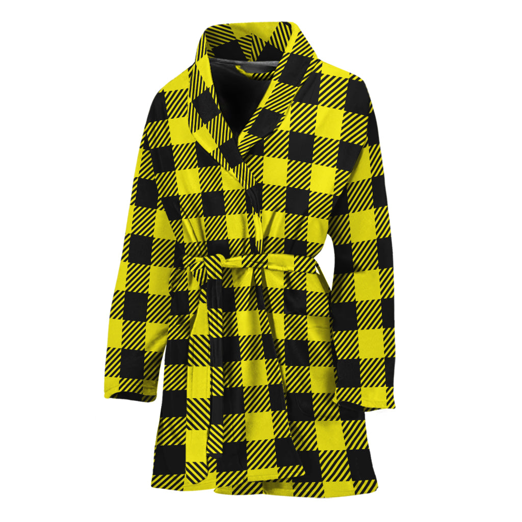 Yellow Buffalo Plaid Print Women's Bathrobe