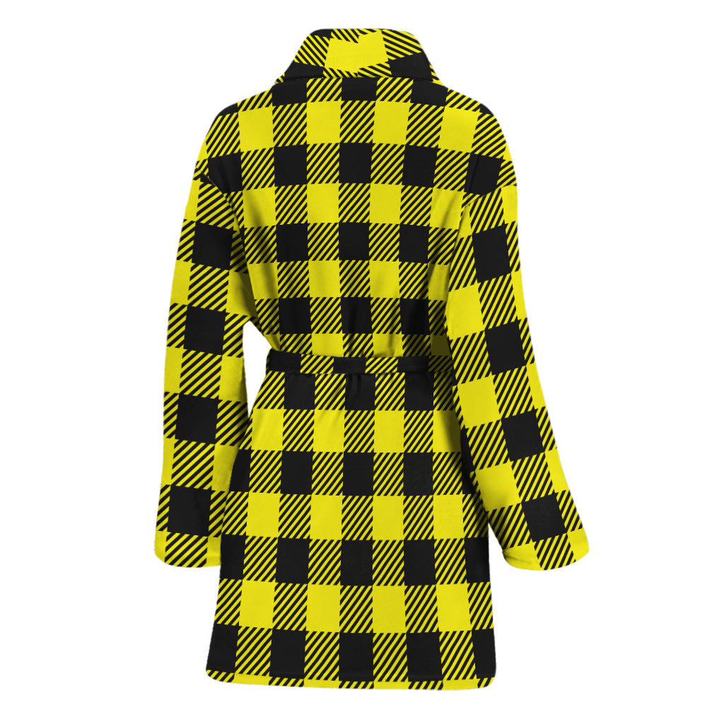Yellow Buffalo Plaid Print Women's Bathrobe