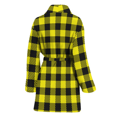 Yellow Buffalo Plaid Print Women's Bathrobe