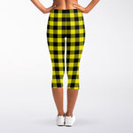 Yellow Buffalo Plaid Print Women's Capri Leggings