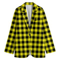 Yellow Buffalo Plaid Print Women's Cotton Blazer
