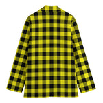 Yellow Buffalo Plaid Print Women's Cotton Blazer