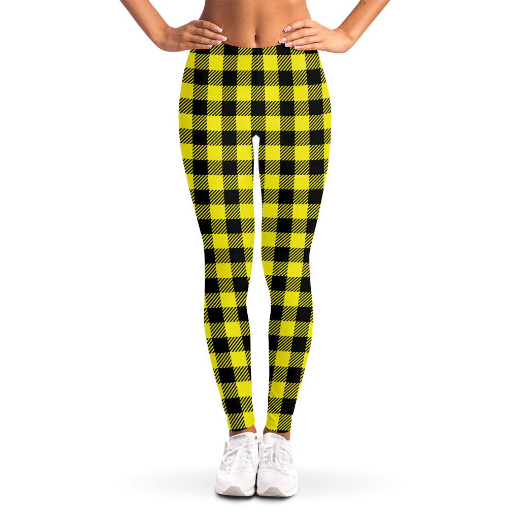 Yellow Buffalo Plaid Print Women's Leggings