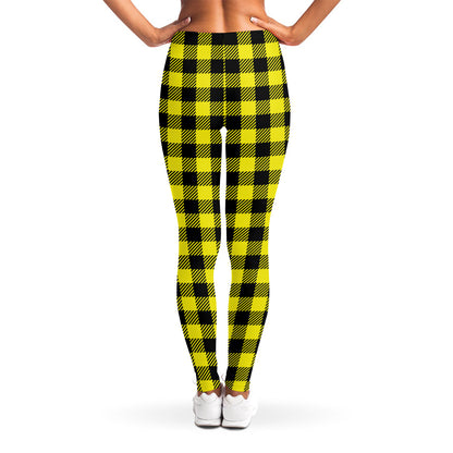 Yellow Buffalo Plaid Print Women's Leggings