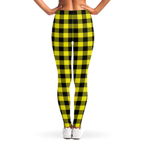 Yellow Buffalo Plaid Print Women's Leggings