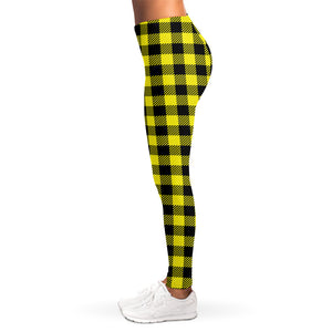 Yellow Buffalo Plaid Print Women's Leggings