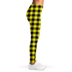 Yellow Buffalo Plaid Print Women's Leggings