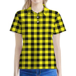 Yellow Buffalo Plaid Print Women's Polo Shirt