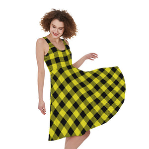 Yellow Buffalo Plaid Print Sleeveless Knee Length Dress – GearFrost