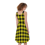 Yellow Buffalo Plaid Print Women's Sleeveless Dress