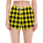 Yellow Buffalo Plaid Print Women's Split Running Shorts