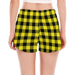 Yellow Buffalo Plaid Print Women's Split Running Shorts