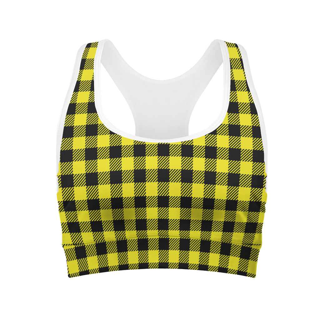 Yellow Buffalo Plaid Print Women's Sports Bra