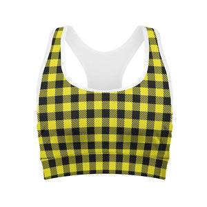 Yellow Buffalo Plaid Print Women's Sports Bra