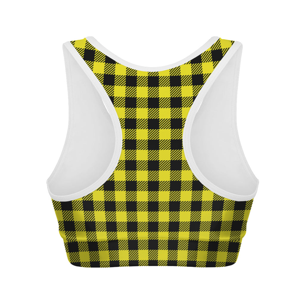 Yellow Buffalo Plaid Print Women's Sports Bra