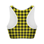 Yellow Buffalo Plaid Print Women's Sports Bra