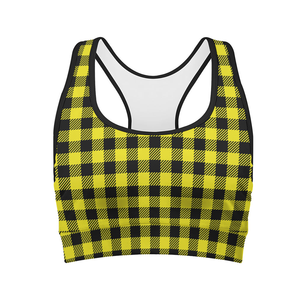 Yellow Buffalo Plaid Print Women's Sports Bra