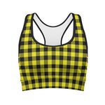 Yellow Buffalo Plaid Print Women's Sports Bra