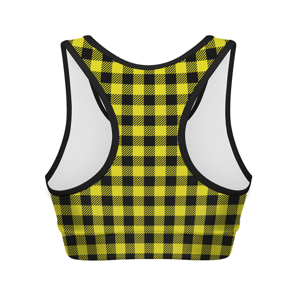 Yellow Buffalo Plaid Print Women's Sports Bra