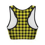 Yellow Buffalo Plaid Print Women's Sports Bra