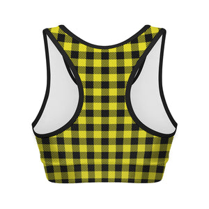 Yellow Buffalo Plaid Print Women's Sports Bra