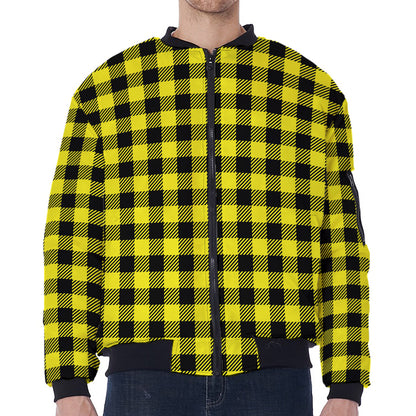 Yellow Buffalo Plaid Print Zip Sleeve Bomber Jacket