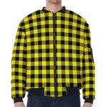 Yellow Buffalo Plaid Print Zip Sleeve Bomber Jacket