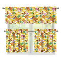 Yellow Camo And Hibiscus Flower Print 3 Piece Kitchen Curtains