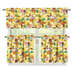 Yellow Camo And Hibiscus Flower Print 3 Piece Kitchen Curtains