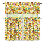 Yellow Camo And Hibiscus Flower Print 3 Piece Kitchen Curtains