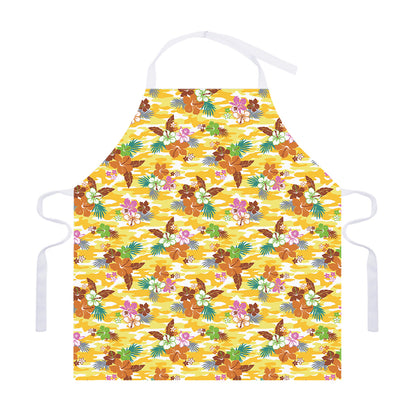 Yellow Camo And Hibiscus Flower Print Adjustable Apron