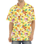 Yellow Camo And Hibiscus Flower Print Aloha Shirt