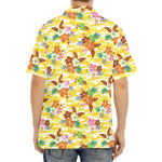Yellow Camo And Hibiscus Flower Print Aloha Shirt