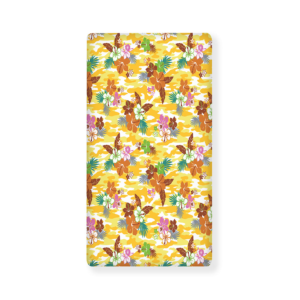 Yellow Camo And Hibiscus Flower Print Baby Crib Sheet