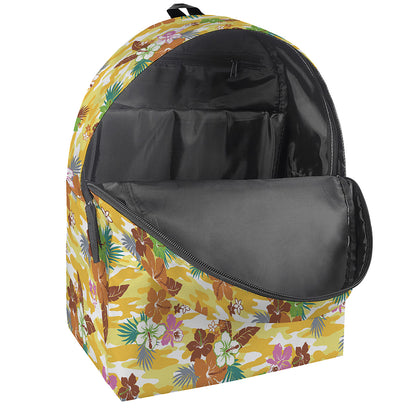 Yellow Camo And Hibiscus Flower Print Backpack