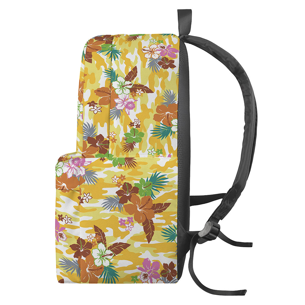 Yellow Camo And Hibiscus Flower Print Backpack