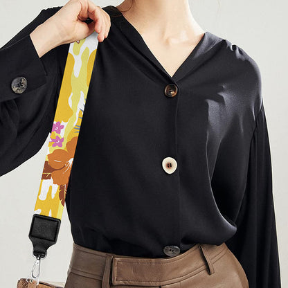Yellow Camo And Hibiscus Flower Print Bag Strap