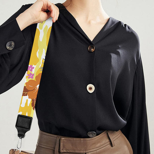 Yellow Camo And Hibiscus Flower Print Bag Strap