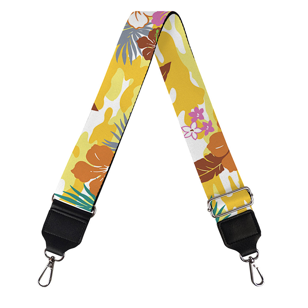 Yellow Camo And Hibiscus Flower Print Bag Strap
