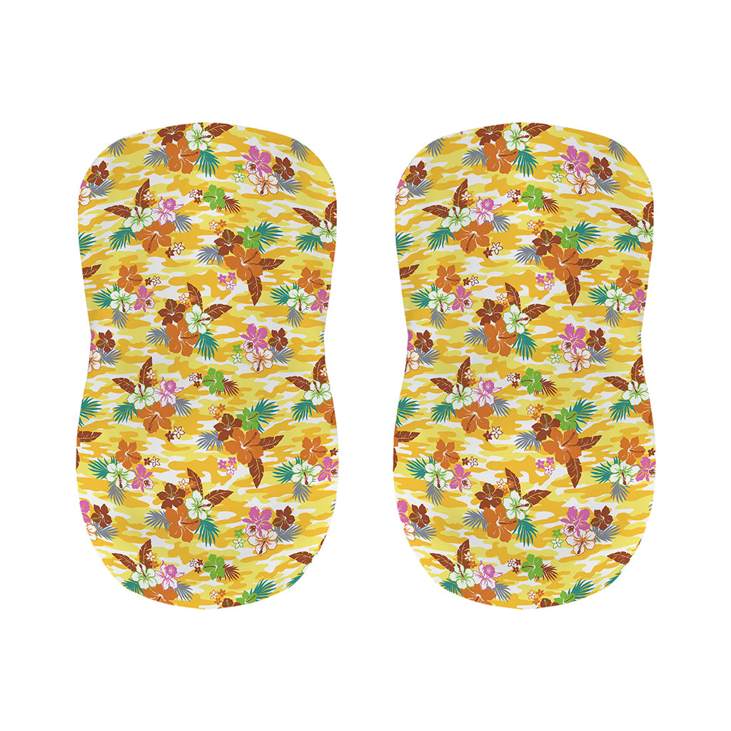 Yellow Camo And Hibiscus Flower Print Bar Stool Covers