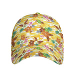 Yellow Camo And Hibiscus Flower Print Baseball Cap