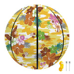 Yellow Camo And Hibiscus Flower Print Basketball