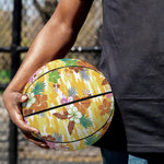 Yellow Camo And Hibiscus Flower Print Basketball