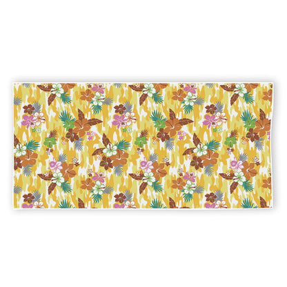Yellow Camo And Hibiscus Flower Print Beach Towel