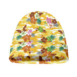 Yellow Camo And Hibiscus Flower Print Beanie